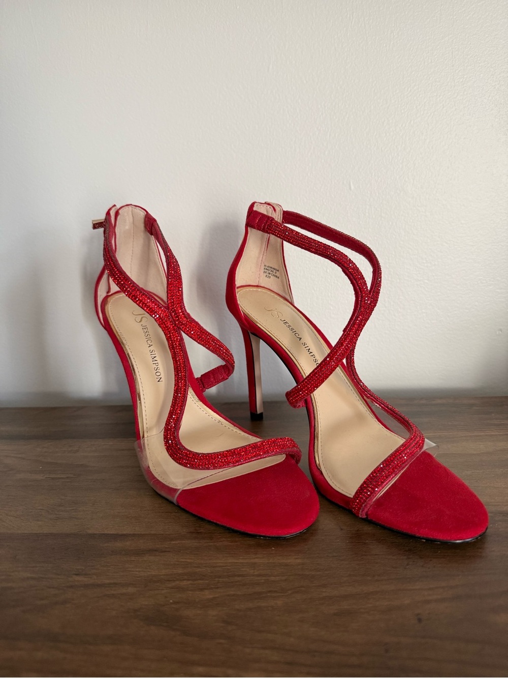Jessica Simpson Red Glitter Strappy Stiletto Sandals Size 6